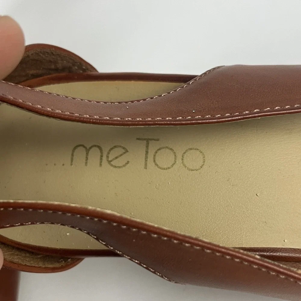 GUC Me Too Morgan Women Size 10W Tan Brown Faux Leather Ankle Strap Wedge Heels